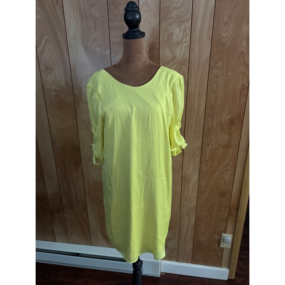 Naked Zebra Neon‎ Yellow Tie Sleeve Shift Dress SD111185 Womens Small